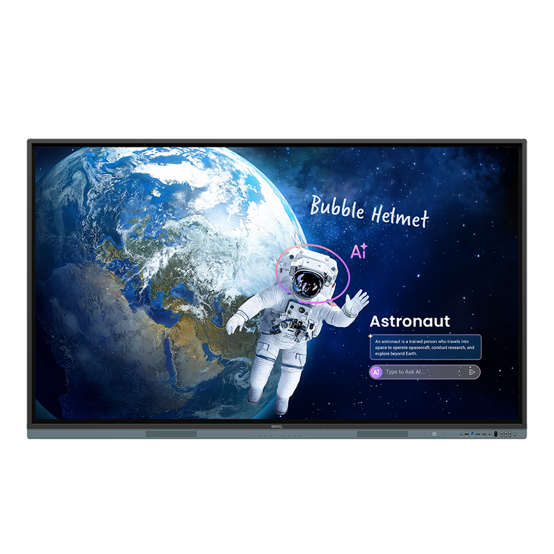 BenQ Board Master 4K Interactive Display front view displaying a 4K interactive astronomy lesson.