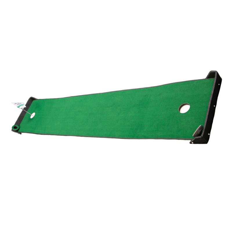 Big Moss Golf TW Series 10 V2 10x2 putting green side view with flag stick.
