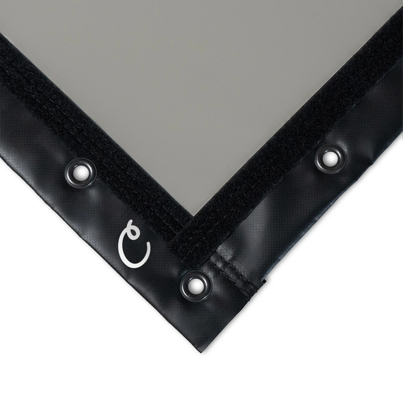 Carls Place High Contrast Gray Impact Screen in Classic with Loop Fastener Finishing Style, grommets, and velcro edge.