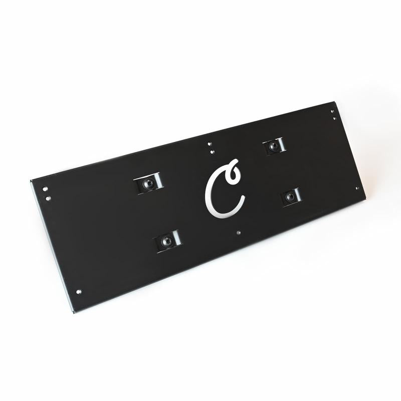 Carls Place Launch Monitor Frame Mount Uneekor angled view black metal panel.
