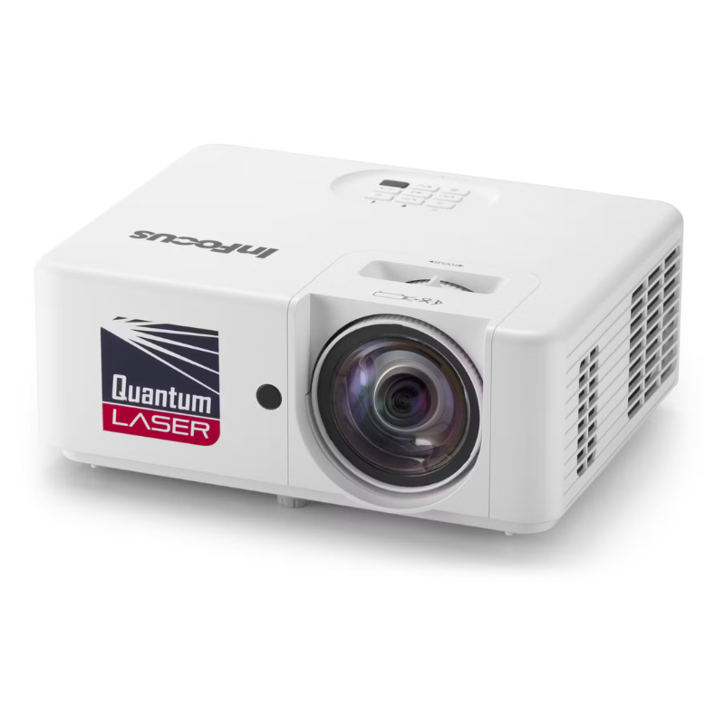 InFocus IN1026ST Nemesis II 4000-Lumen WXGA Short-Throw DLP Laser Projector front left angle view.
