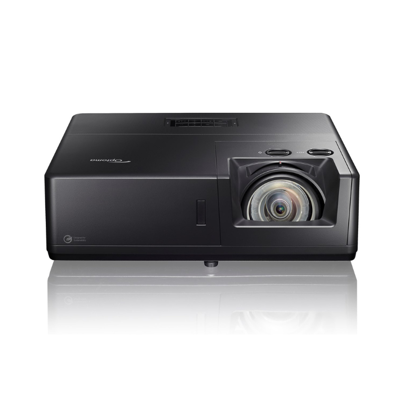Optoma ZU507TST 5000-Lumens WUXGA Short Throw Golf Simulator Projector slight overhead view.