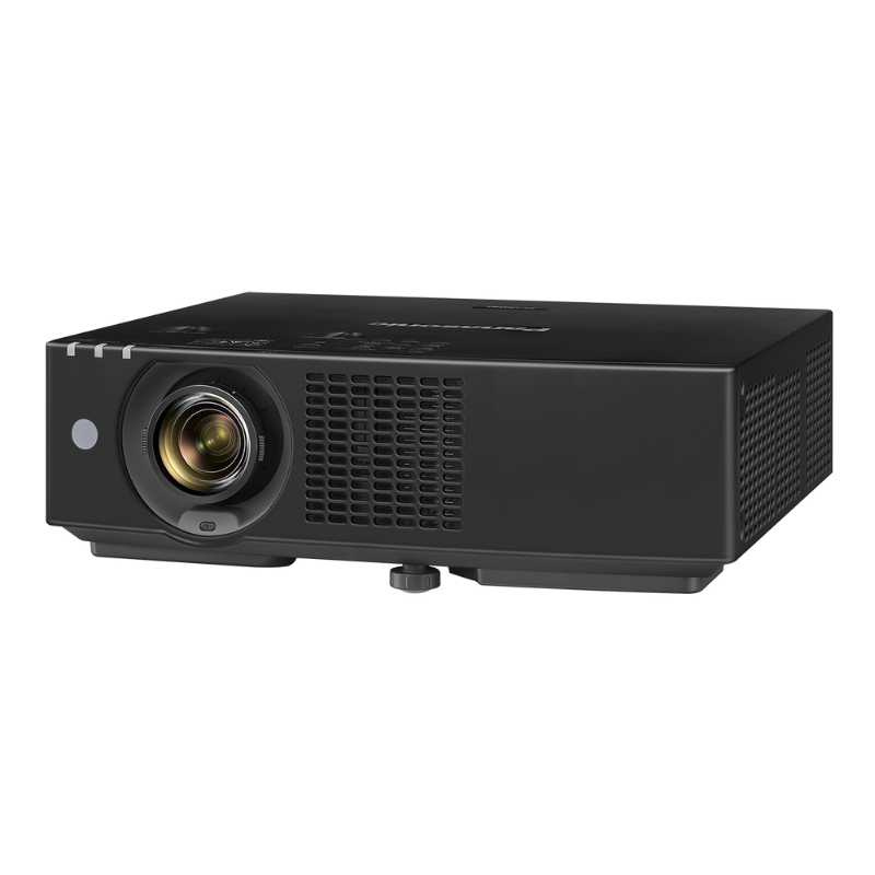 Panasonic PT-VMZ62BU7 6500-Lumen WUXGA Normal Throw Golf Simulator Projector left angled view.