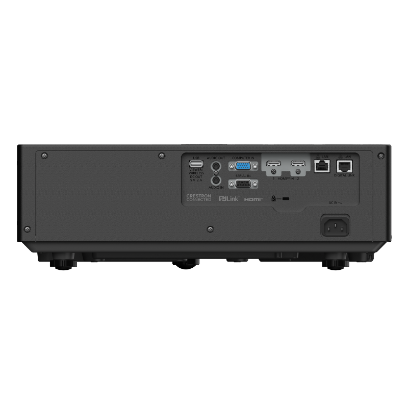 Panasonic PT-VMZ62BU7 6500-Lumen WUXGA Normal Throw Golf Simulator Projector rear port view.