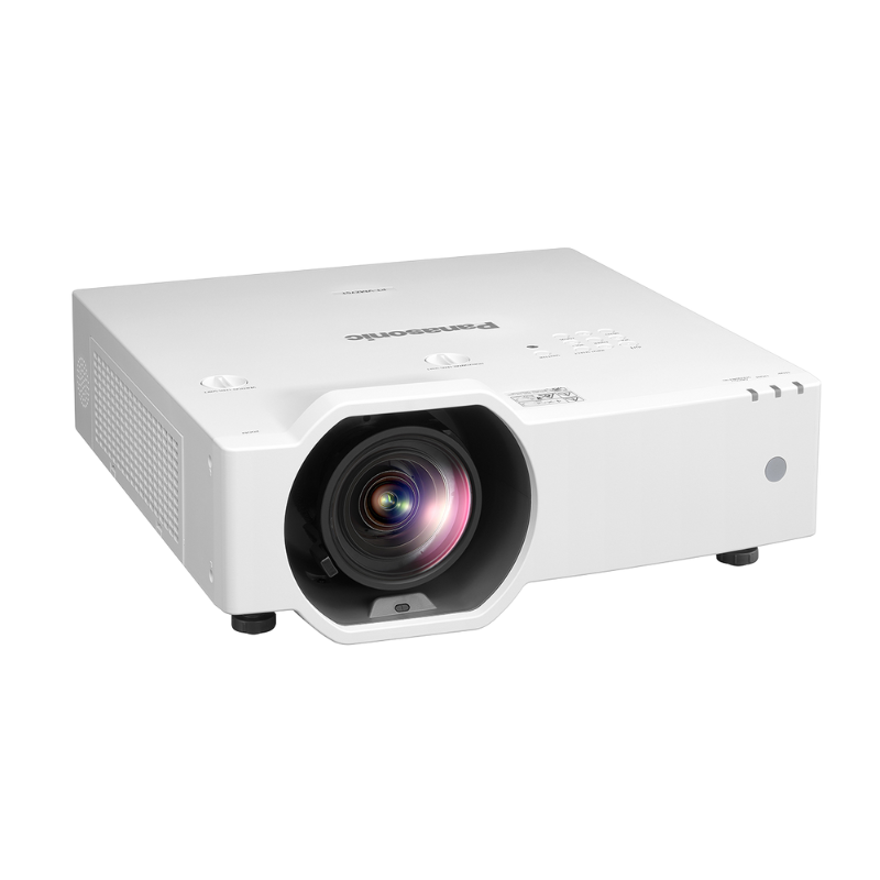 Panasonic PT-VMZ7STU7 7000-Lumen WUXGA Short Throw Golf Simulator Projector slight right overhead view.