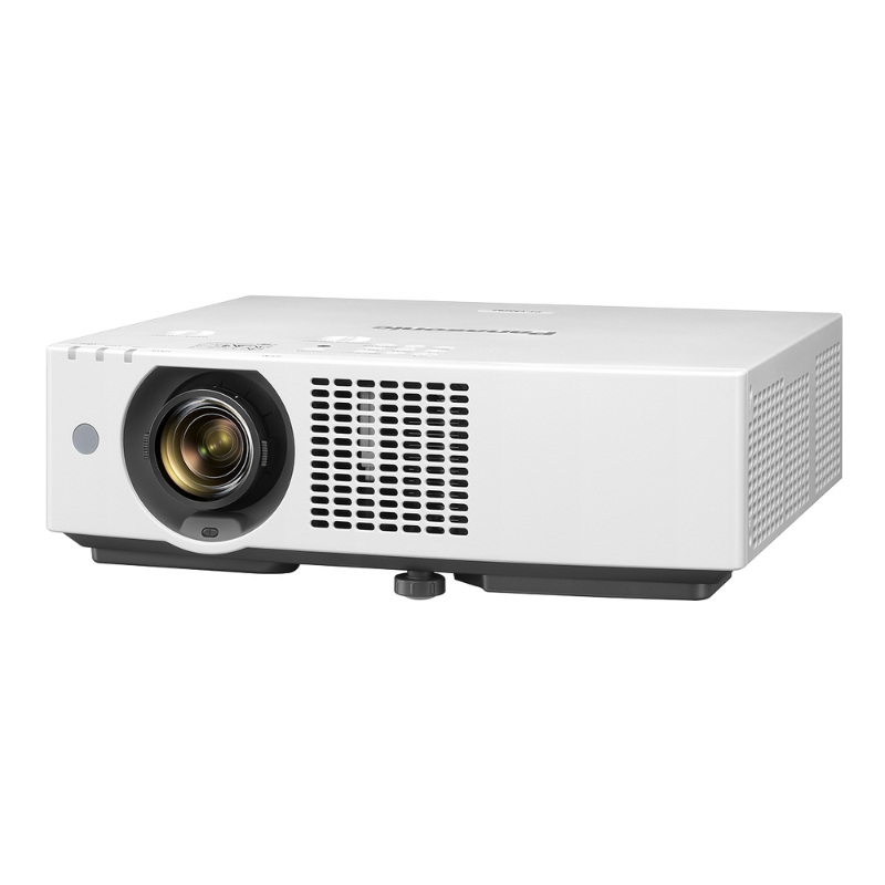 Panasonic PT-VMZ82U7 8000-Lumen WUXGA Normal Throw Golf Simulator Projector left angled view.