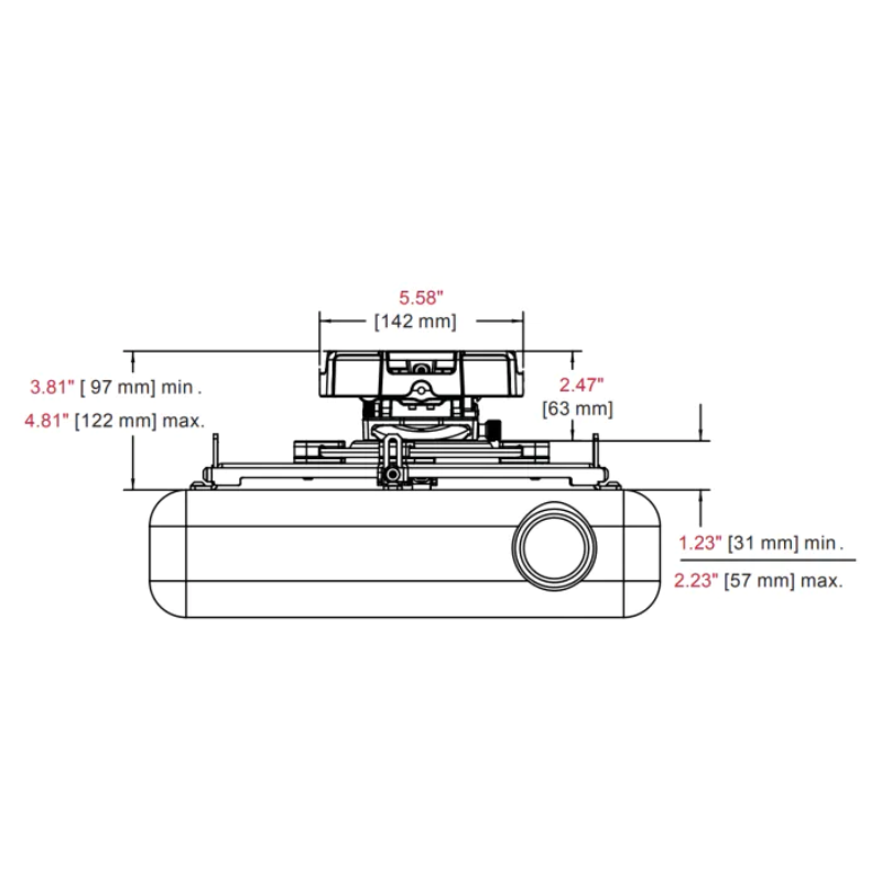 Frame-Mount Projector Mounting Kit dimensions.