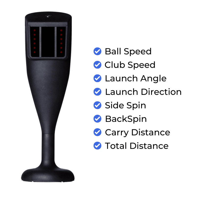 Red Stakes Golf One Golf Studio Bundle launch monitor showing statistics.