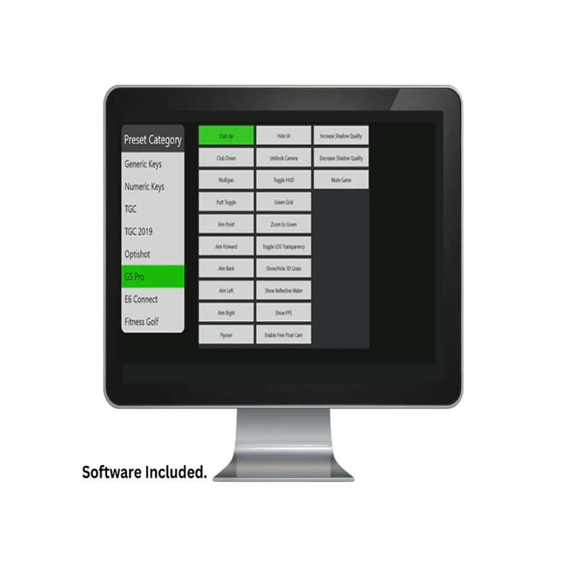 Roxor Golf Control Box GSP Edition top view green box white buttons with labeled directions and actions.