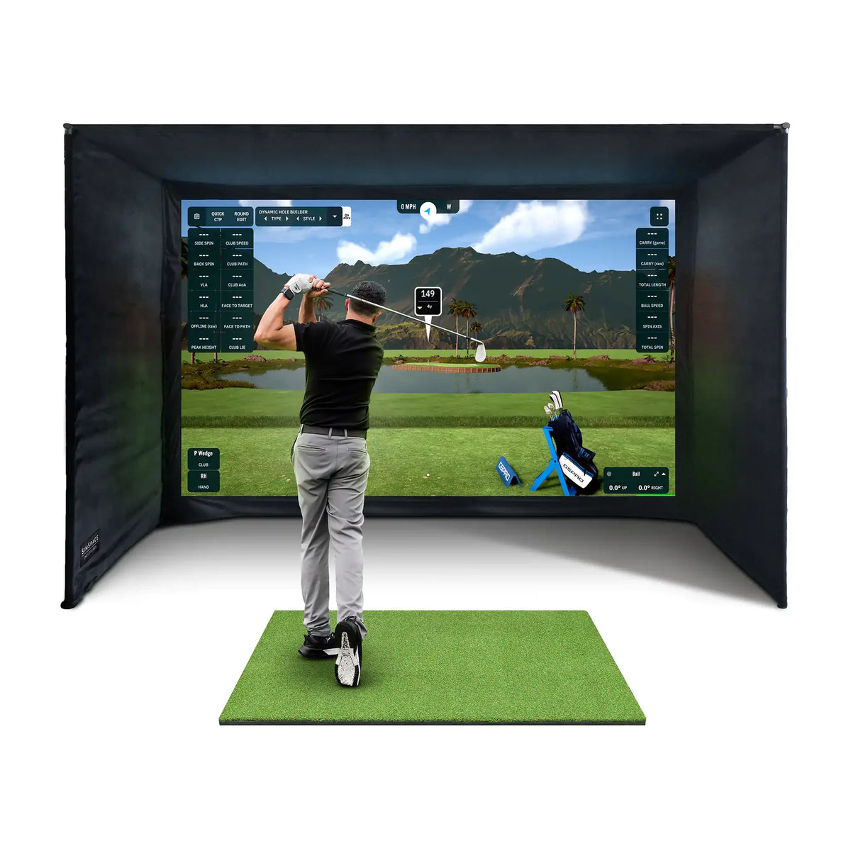 SimSpace Golf Simulator Enclosure man swinging.