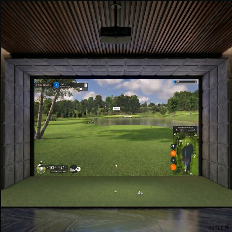 Foresight Sports Falcon custom installed golf simulator room with velvet wall and ceiling padding.